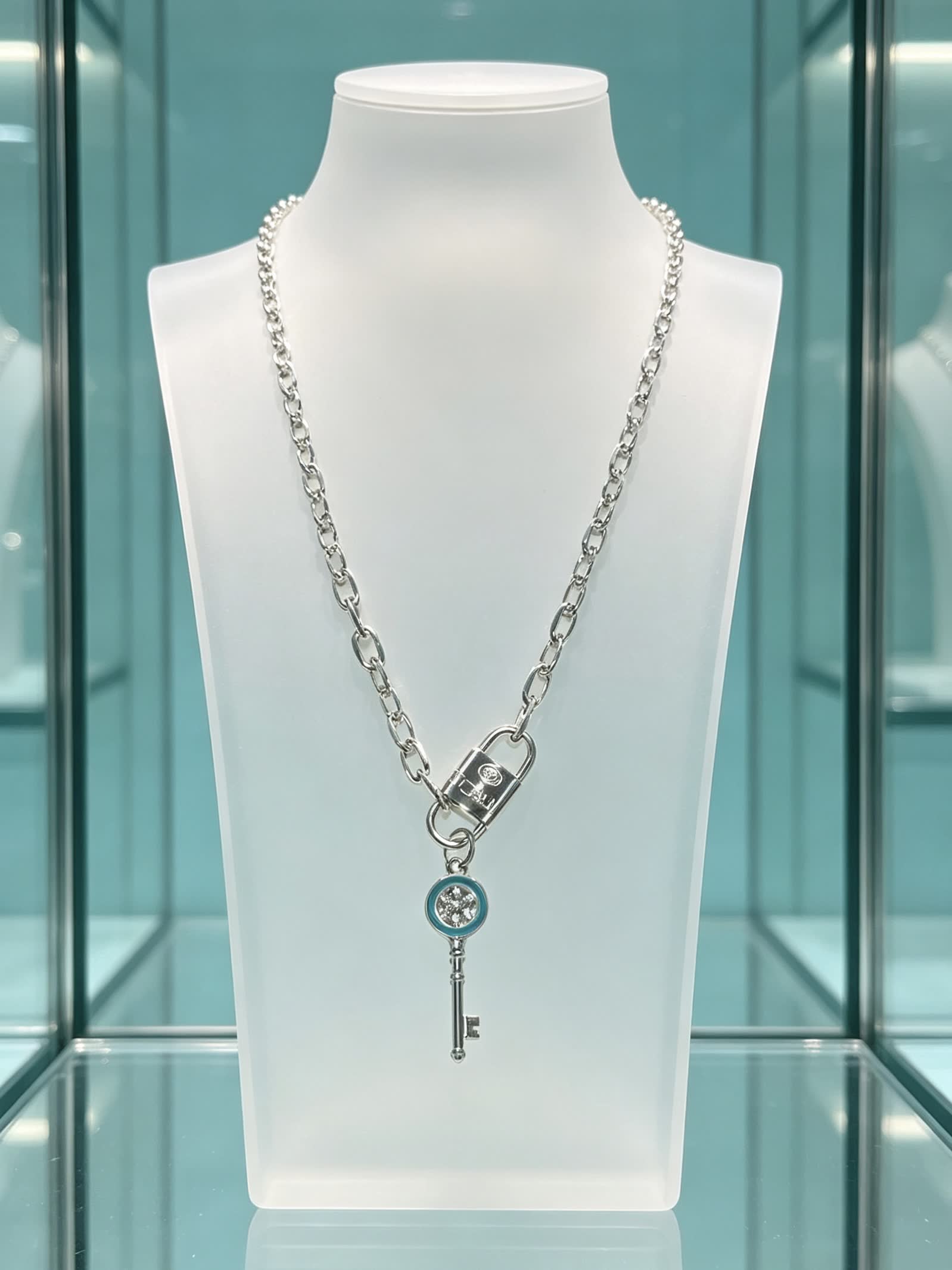 Tiffany & Co. Sterling Silver Lock and Key Pendant Necklace